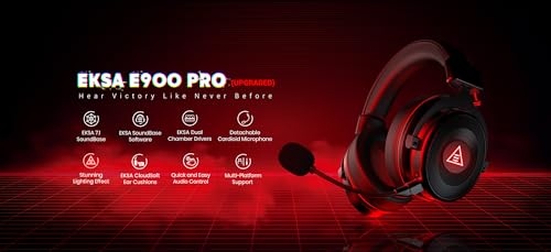 Image of EKSA E900 Pro Gaming Wired Over Ear Headphones with Virtual 7.1 Surround Sound, Noise Cancelling with Mic & Led, Compatible with PC, PS4, PS5, Xbox One (RED and Black)