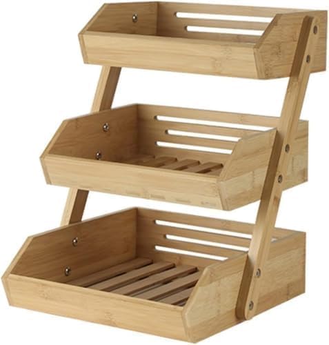Nozuma アフタヌーンティースタンド 木製 2 段ケーキスタンド・3 段デザートディスプレイスタンド 木目調 ベーカーズラック フルーツスタンド ガーデンテーブル・キッチンアイランドテーブル対応 竹三層フルーツバスケット排水ラック キッチン収納ラック