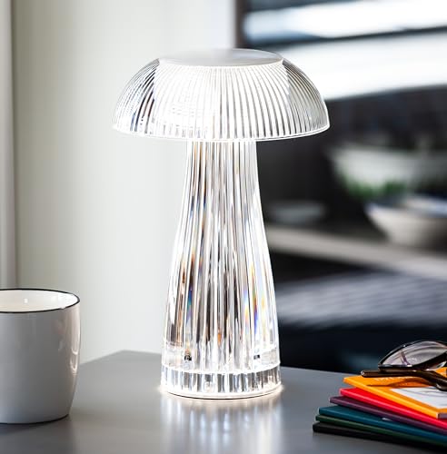 Abbott Collection Trilite Ribbed Mushroom LED Table Lamp, Cordless Rechargeable Light (Clear, Acrylic, 9 inches) by Abbott Collection - Image 3