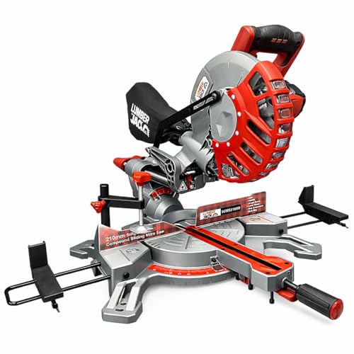LUMBER JACK Sliding Compound Mitre Saw, 210mm Single Bevel Action 1500W 240V 45 Degree Bevel 4500rpm Includes 24T Blade