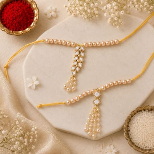 Image of I Jewels Womens Pearl Lumba Rakshabandhan Bracelet For Bhabhi /Sister