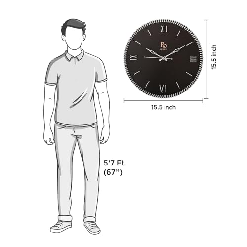 Image of Wooden Round Shape Roman Dial Analog Clock with Silver Hand and Silver Zari Rope Detailing | Stylish Silent Quartz Movement Anti Reflection Wall Clock for Home & Office (Black, 15.5 inch)