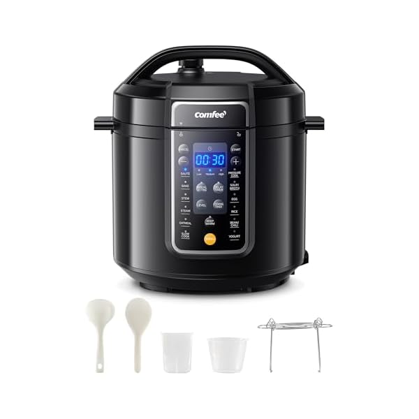 COMFEE’ 9-in-1 Electric Pressure Cooker 13 Presets Instant Multi Cooker Olla de Presion Slow Cooker Rice Cooker Steamer Sauté Yogurt Maker Non-Stick Pot 6 Quart Black, Aluminum