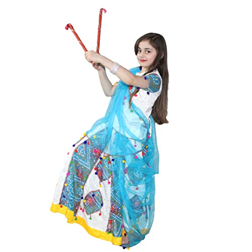 Image of Kaku Fancy Dresses Polyester Indian State Gujrati Dance Costume For Kids Navratri /Garba Dance Costume For Girls - Red, 10-12 Years