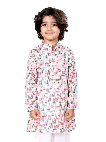 Image of KiddoPanti Boys 100% Cotton Ethnic Motif Printed Short Length Kurta