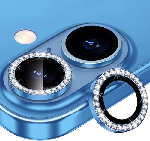 Image of CLITZ for iPhone 16 /16 Plus Camera Lens Protector Bling Individual Metal Diamond Ring 9H Hardness Scratchproof Protector, Stylish Phone Accessories, Case Friendly (Blue Diamond)