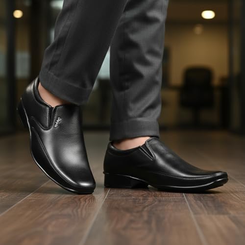 Image of Classic Men's Slip-On Formal Shoes | Synthetic Leather Upper with PU Sole | Lightweight, Cushioned | Stylish & Comfortable Footwear for Daily Use, Casual, Office & Gifts