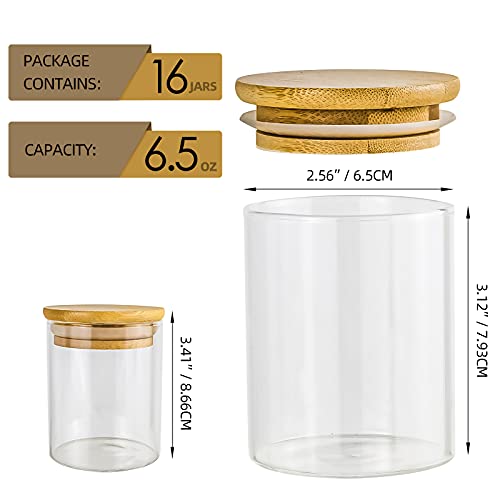 16 Pack Glass Jars With Lids, Bamboo Lids Spice Jars Set For Spice, Beans, Candy, Nuts, Herbs, Dry Food Canisters (Extra Chalkboard Labels) - 6.5 Oz Clear #TOP1