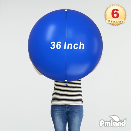 Image of 6 Pcs Blue 36 Inch Giant Latex Balloons for Party Decor Decorations | Blue giant balloons for birthdays, weddings, graduations, photo backdrops, balloon arches, helium displays and party decor.