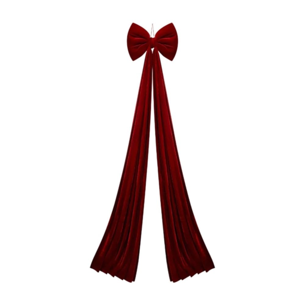 Grande fiocco natalizio, punta per albero di Natale, fiocco, porta di casa, per interni ed esterni, decorazione per feste, vacanze, decorazioni natalizie in velluto (rosso vinaccia)