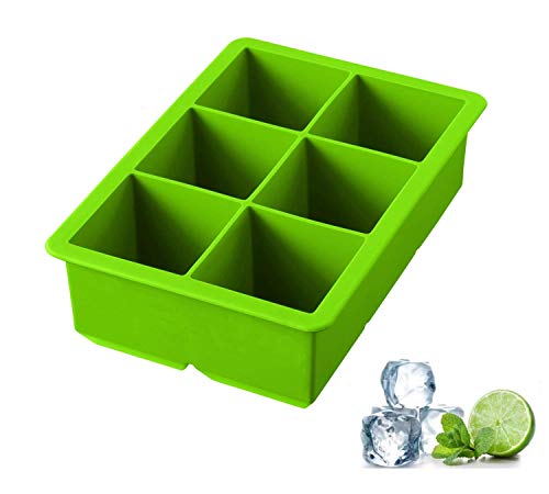 iNeibo cubitera para hielo bandeja para hielo grandes molde de cúbitos silicona de grado alimenticio con 6 cúbitos para enfriar bebida whisky champaña XXL verde