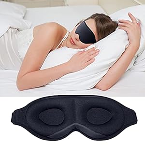 Vossot 3D slaapmasker voor dames en heren, 100% huidvriendelijke zijde, lichtblokkerend, verstelbare rubberen band, katoen, nachtmasker, ergonomisch oogmasker voor reizen, dutjes, slapen (zwart)