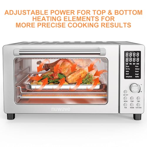Nuwave Bravo Air Fryer Toaster Smart Oven, 10-in-1 Countertop Convection, 1800 Watts, 21-Qt Capacity, 50°-450°F Temp Controls, Top and Bottom Heater Adjustments 0%-100%, PFAS Free, Stainless Steel