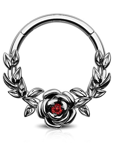 Jewseen Halloween Cartilage Hoop Rose Hinged Segment Rings Gothic Septum Rings 16g Daith Piercing Jewelry Helix Tragus Piercing Jewelry for Women Men