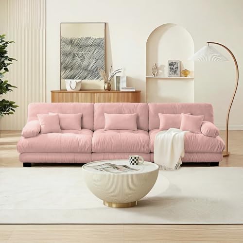 Image of SoarFlash 133.8 inch Sectional Sofa 3 Seat Couch, L Shaped Modern Sofa with Solid Wood Legs, Couches Sofas for Living Room Apartment, Comfortable Small Couches for Small Spaces, Pink