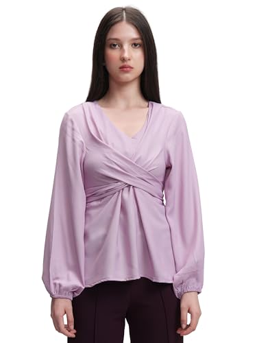 Image of Tokyo Talkies Women's Twisted Wrap V-Neck Top | Short Sleeves | Stylish & Flattering | Perfect for Dates, Brunches & Casual Outings | Tops for Woman | Women Tops | Stylish Top