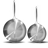 LOLYKITCH 8.5-12 Inch Tri-ply Stainless Steel Frying Pan Set,Skillets,Chef's Pan,Induction Cookware,Dishwasher and Oven Safe,Detachable Handle.