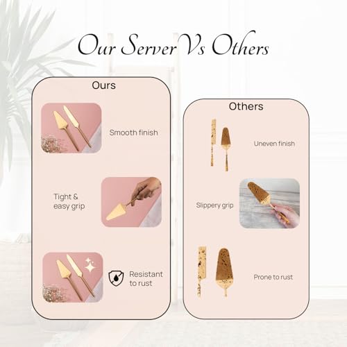 Image of nestroots Golden Stainless Steel Cake Server Set of 2 | 9 Inches Knife & Server with Plain Handle | Perfect for Cake Cutting, Dessert Serving & Partiess | Elegant & Durable Design