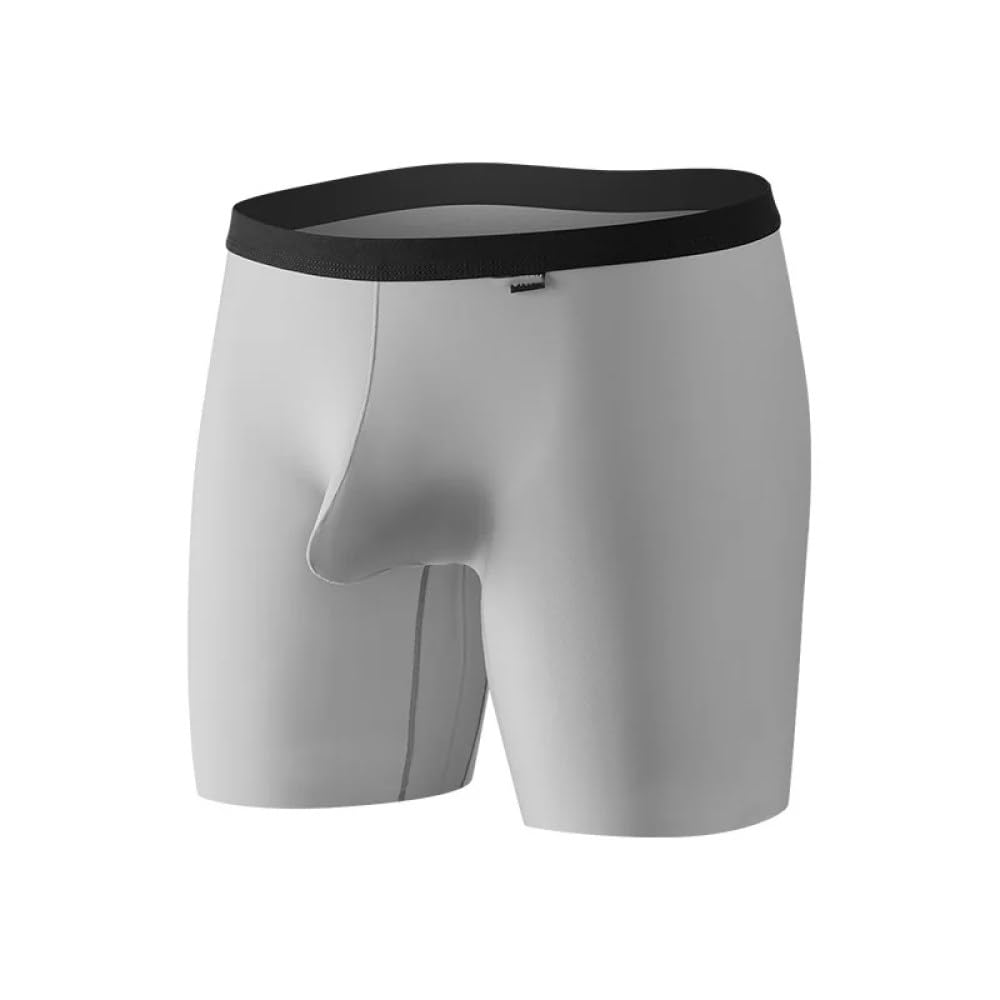 MontecarduoMens Ice Silk Boxer Shorts - 2Pcs Gray Seamless Underwear Male Sexy U Pouch Long Leg Underpants Trunk Sport Panties Low Waist Thin Undies For Everyday Wear