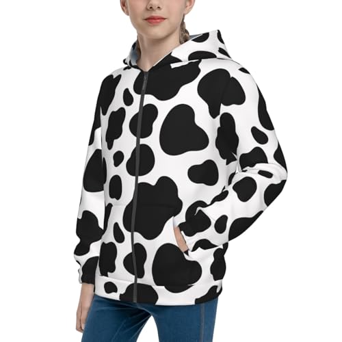 Spotted Skin of Cows Kids Pullover Hoodies Boys Zip Up Sweatshirts Girls Athletic Clothes with Pocket