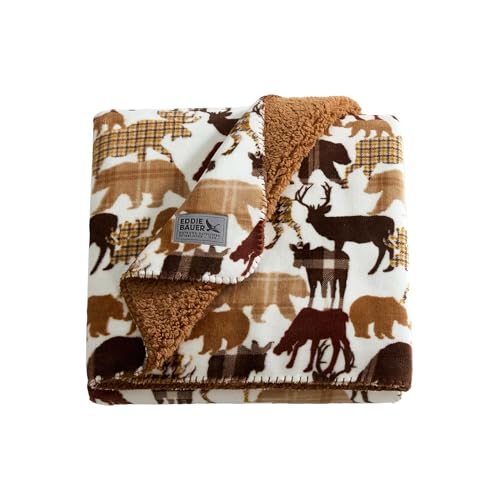 Image of Eddie Bauer - Oversized Throw Blanket 50x70, Reversible Plush Blanket for Couch or Bed, Animal Print Room Decor (Animal Plaid Brown)