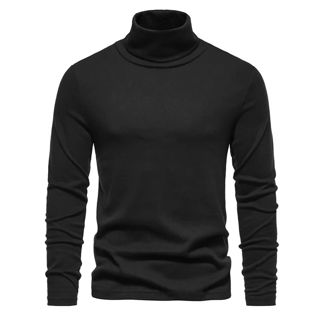 Dninmim Herren Rollkragenpullover Herbst Winter Langarm Warm Casual Basic Tops Slim Fit Pullover, Schwarz , Medium