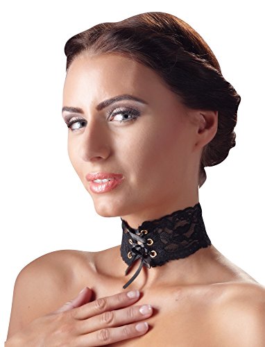 Cottelli Collection Acessoires- elegantes Halsband für Frauen, sexy Halsschmuck aus Spitzenband, verstellbarer Choker, schwarz