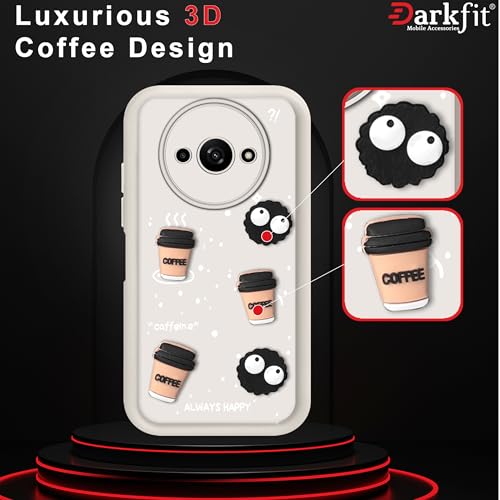 Image of Back Case Cover Compatible with Poco C61 | Cute Fun Cartoon Ball 3D Coffee Silicone Case | Body Protection | Camera Protection | Shock Proof | Color White | Pack of 1