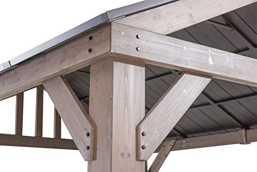 Sunjoy Coen L-GZ1171PWD-B Hudson Cedar Wood Pavilion with Hardtop, Gazebo, 14'x12', Natural/Brown