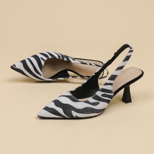 HROYL Women's Slingback Kitten Heels Closed Pointed Toe Wedding Party Dress Pumps Sandals2