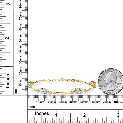 Gem Stone King 18K Yellow Gold Plated Silver Gemstone Birthstone and White Created Sapphire Tennis Bracelet For Women | Oval 7X5MM and 2MM | 6 Inch + 1 Inch Extender | Fine Jewelry for Her Mom Wife2