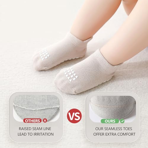 Non Slip Toddler Ankle Socks with Grippers 1t-3t, Cotton Baby Boy Socks 6-12 Months, 6 Pairs3