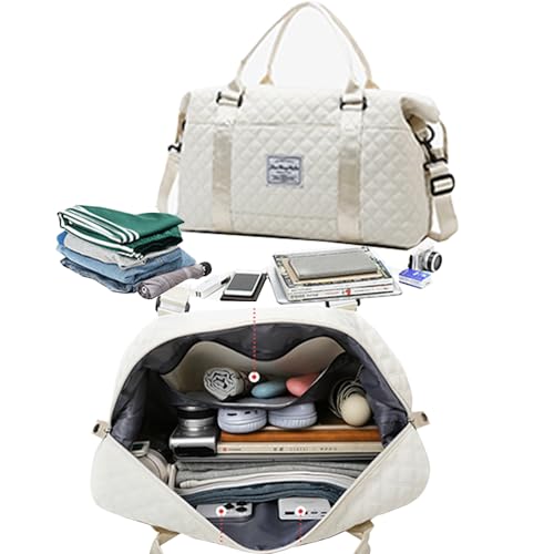Cute Travel Bag Weekend White Duffel Cute Overnight Gym Tote Carry On Bag for Women (Ivory White)3