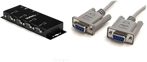 StarTech com Adaptador USB a serie RS232 de 4 puertos - Montaje en pared - Riel DIN ICUSB2324I y cable de módem nulo serie RS232 de 10 pies - Cable