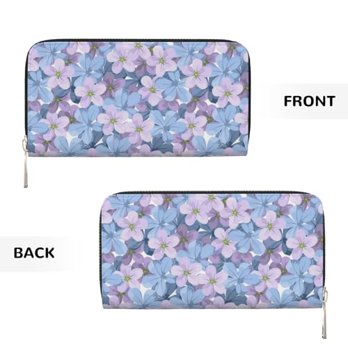 Leather Hand Wallet for Mothers Day Women Card Holder Large Capacity Credit Wallet with Zippering Blue and Purple Flower3