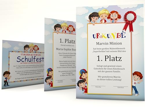 Urkundenpapier Kinder 10 Blatt | beidseitig | DIN A4 190g/qm | mit gratis Druckvorlagen | Blanko Urkunde | Plakat | vielsieitg einsetzbar