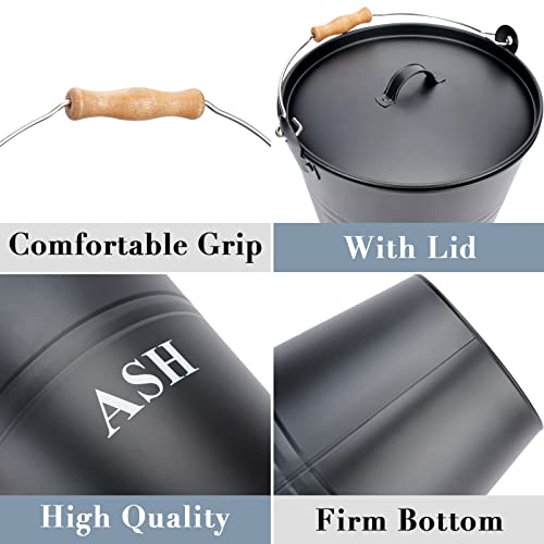 Ash Bucket with Lid, Shovel, and Broom - 3.5-Gallon Metal Ash Can for Fireplaces, Wood Stoves, and Fire Pits