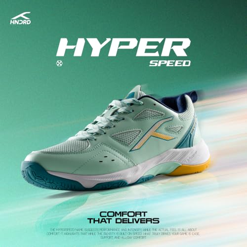 Image of HNDRD Hyperspeed Badminton Shoes (Non Marking) Indoor Sports | All-Day Comfort & Support | Cloud-Cushion Midsole | Active Grip Sole | Effortless Control (White /Crimson ; UK 7)