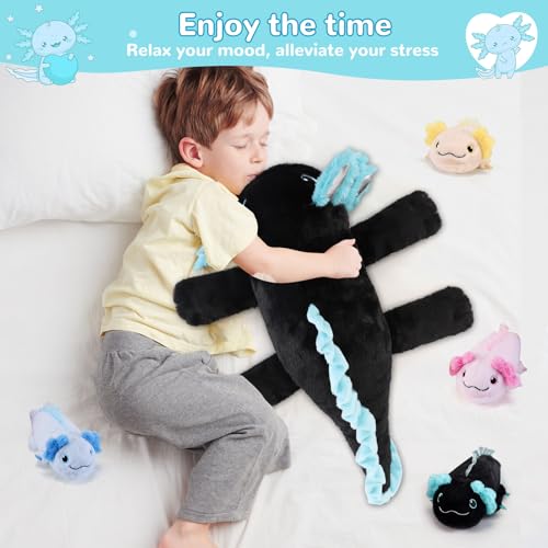 Image of gnomantic Axolotl Stuffed Animals with Babies Inside, Mommy Toy for Kids | 5-Piece set: 1 mommy axolotl + 4 baby axolotls inside. Unzip belly to reveal surprise babies. Ultra-soft, ages 3-8.