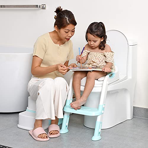 711TEK Potty Training Seat Toddler Toilet Seat with Step Stool Ladder,Potty Training Toilet for Kids Boys Girls Toddlers-Comfortable Safe Potty Seat Potty Chair with Anti-Slip Pads Ladder (Blue)