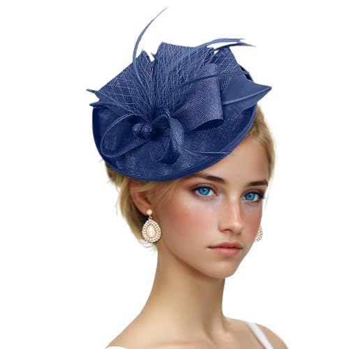 Generisch 2025 Toucado chapéus para mulheres roupa de festa de chá fato diadema chapéu de igreja para mulheres chapéu de sol meninas 5 anos, Marinha