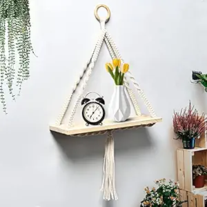 Decazone Macrame Wall Hanging Shelf Bohemian Designs Home D?cor Natural Pine Wooden Shelves and Cotton Cord (Twisted Fine Art)