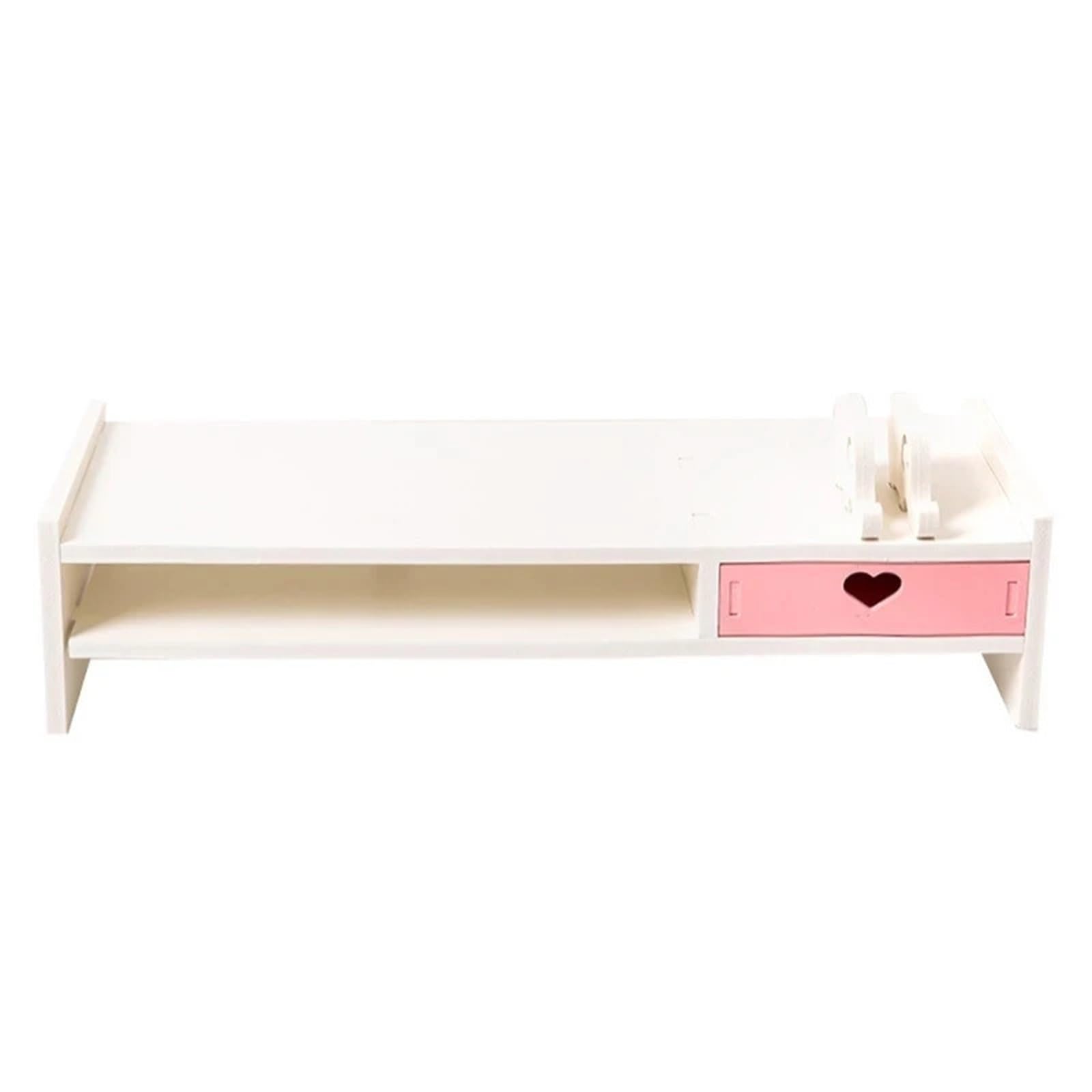 Support d'écran rose et blanc avec 2 tiroirs de rangement cœur pour bureau