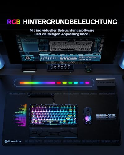 GravaStar Mercury K1 Lite 75% Gaming Tastatur, Gasket Hot Swap Gaming Tastatur Kabellos mit RGB Hintergrundbeleuchtung, BT5.0/2.4G/USB-C, Mechanische Tastatur für Win/Mac, QWERTY – Bild 6