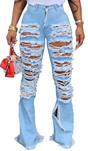 YIQ8 Ripped Denim Destroyed Stretchy Bermuda Jeans