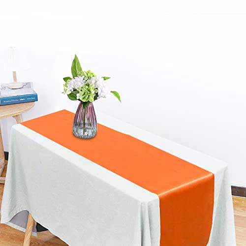 Hmqiang 15 Pack Orange Table Runners, Satin Table Runner 12X108 Inches Long, Silk And Smooth Fabric Table Runner For Wedding, Parties, Banquets, Events Decoration #TOP1