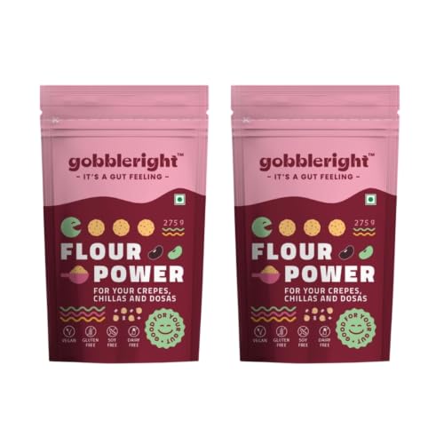 Image of GOBBLERIGHT Lentils & Millet Instant Cheela Dosa Premix (275g - Pack of 2) | Healthy 22.2g Protein & Fiber Rich Vegan Breakfast | Black Gram Powder & Green Moong Dal Flour Batter | Gluten Free & Vegan