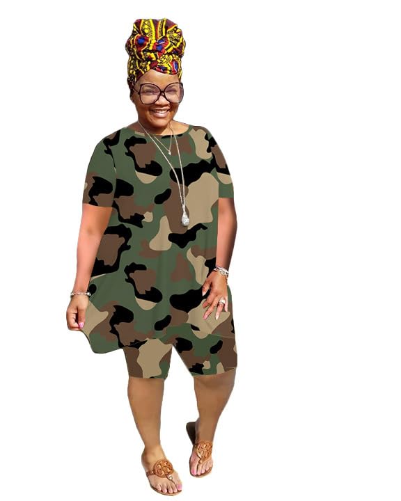 Women Plus Size 2 Piece Outfits Casual Short Sleeve Tunic Tops Shorts Sets Summer Oversized Tshirts Shorts Sweatsuits-image-24