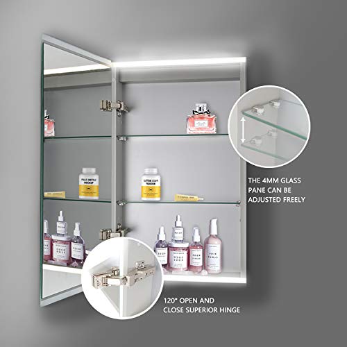 ExBrite LED Bathroom Medicine Cabinet with Mirror, 3-Layer Storage Shelves,Flexible Assembly, 20\'\'x26\'\', Intelligent Switch, IP44, Aluminum Frame, Casement Door, Surface mounting only. - Thumbnail 7