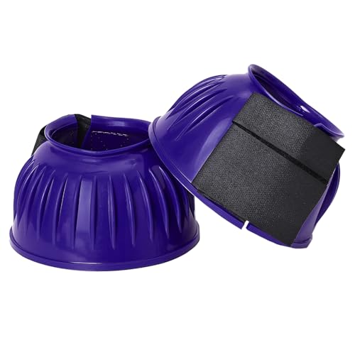 Image of HILASON Western Horse Rubber PVC Ribbed Double Hook and Loop Bell Boots Training Protective Shock Absorbing Leg